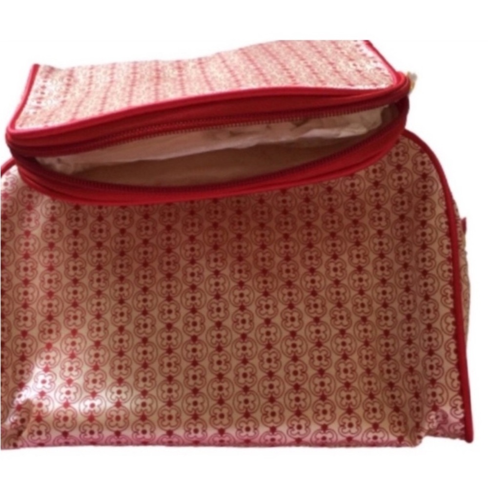 EMMA FOX 2-Piece Cosmetic & Toiletry Bag Set Cherry Red & Cream NWOT Bow-and-Go - Picture 4 of 12